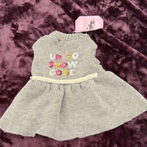 Gray Knit Dog Dress with Embroidered Colorful Lettering